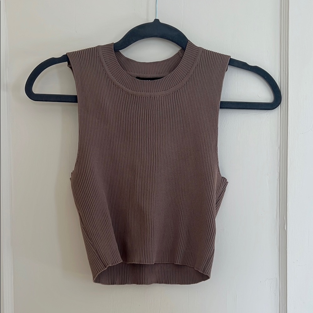 Sleeveless Ribbed Brown Top